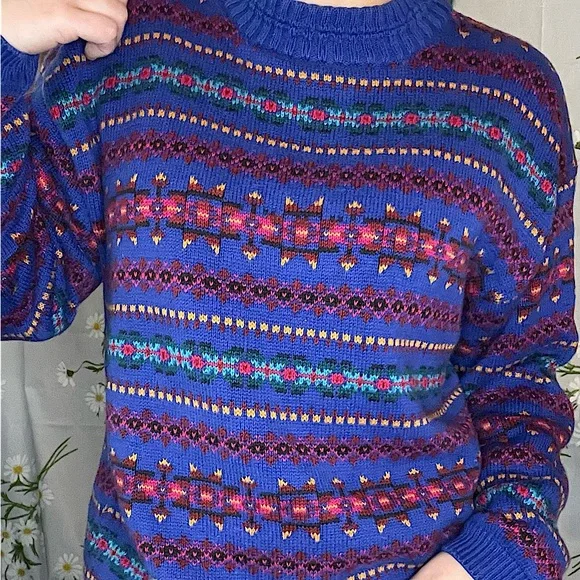 Vintage Eddie Bauer cotton serape Aztec southwestern patterned cotton sweater - Picture 2 of 8